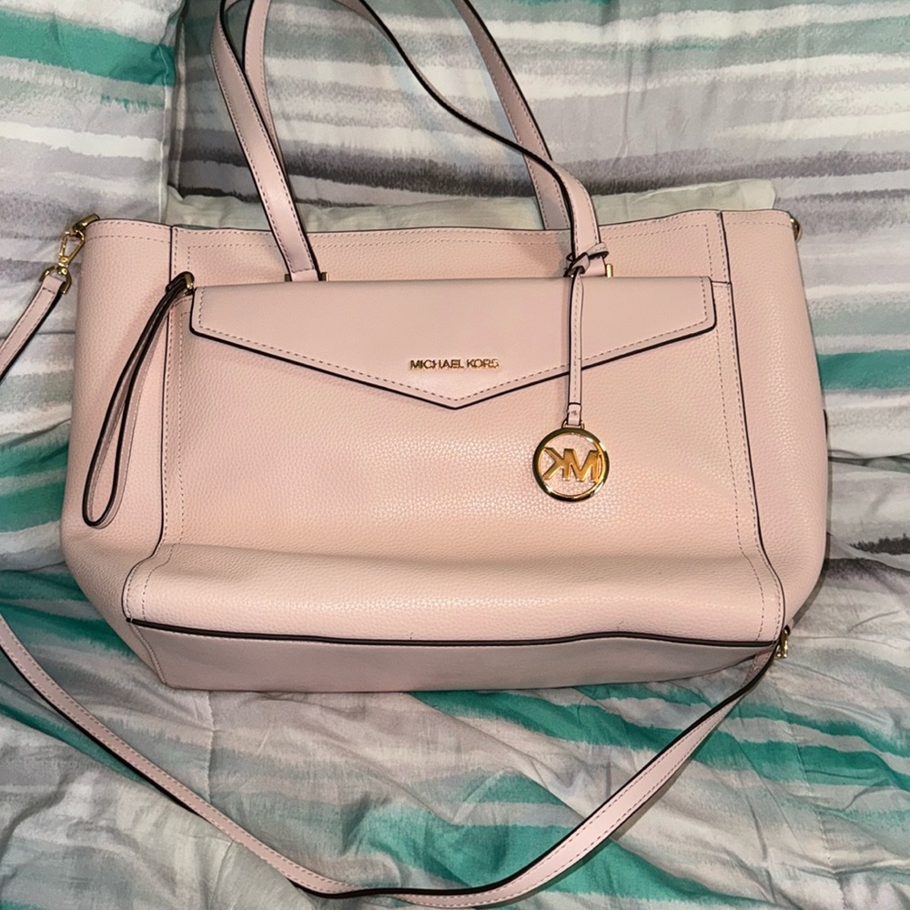 Michael Kors Maisie Large Pebbled Leather 3-IN-1 Tote Bag color powder blush